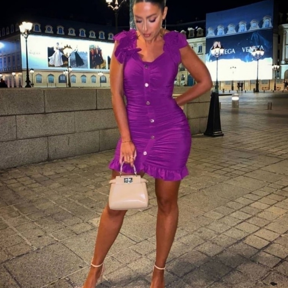 Zara Draped Ruffled Blogger Favorite Purple Mini Dress NWT XS - Picture 8 of 14